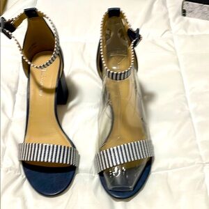 Elegant Blue and White Striped Women's Heels